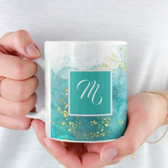 Elegant Light Blue And Gold Custom Name Coffee Coffee Mug (Creator Uploaded)