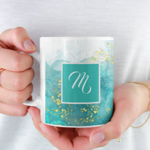 Elegant Light Blue And Gold Custom Name Coffee Mug