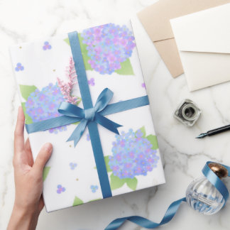 Elegant Light Blue and Purple Hydrangea Floral Pat Wrapping Paper