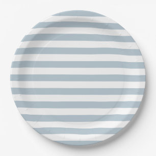 Elegant Light Blue and White Striped Pattern Paper Plate