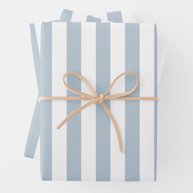 Elegant Light Blue and White Striped Pattern Wrapping Paper Sheet (In situ)