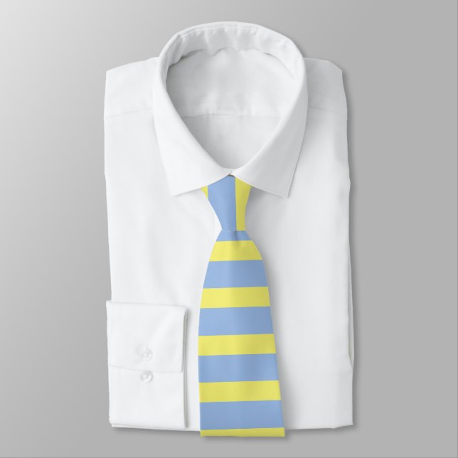 Elegant Light Blue and Yellow Horizontal Stripes Tie (Tied)