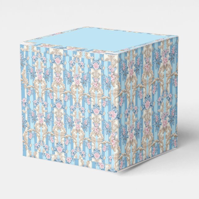 Elegant light blue baroque pattern favor box (Front Side)
