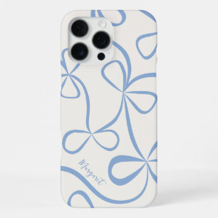 Elegant Light Blue Bow Pattern Custom Name iPhone 16 Pro Max Case