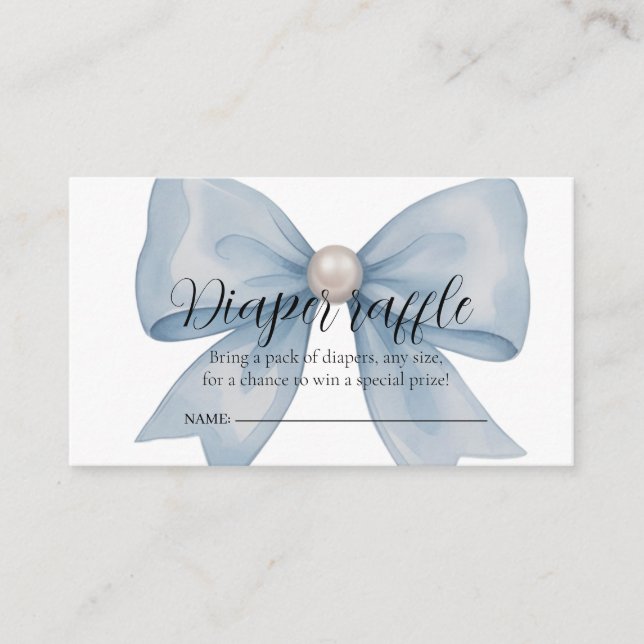  Elegant Light Blue Bow Pearl Diaper Raffle Enclosure Card (Front)
