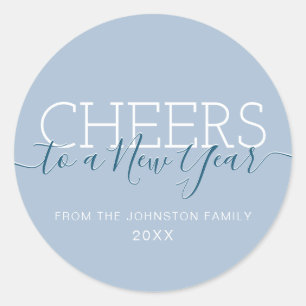 Elegant light blue Cheers to a New Year Classic Round Sticker
