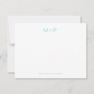 Elegant Light Blue Contemporary Couple Monogram Card