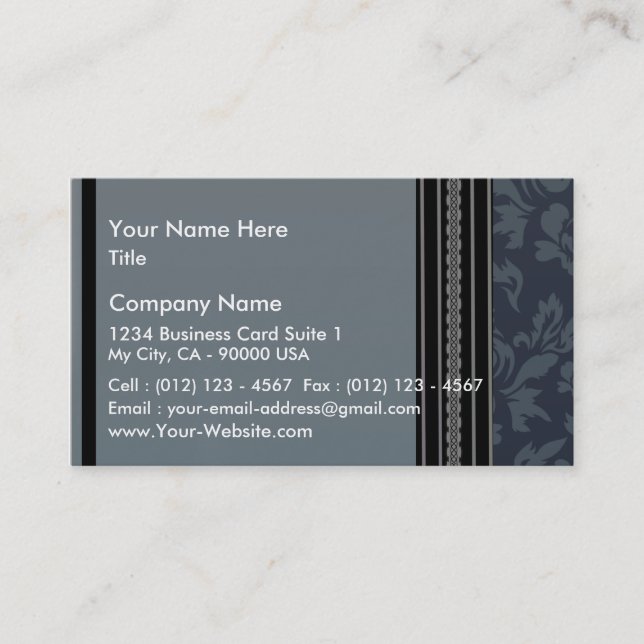 Elegant light blue damask business card (Front)
