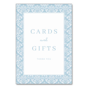 Elegant Light Blue Damask Gratitude Table Number