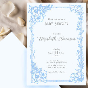 Elegant Light Blue Floral Baby Shower  Invitation