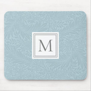 Elegant Light Blue Floral Botanical Monogram Mouse Pad