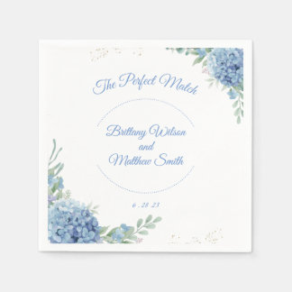 Elegant light blue floral custom wedding napkins