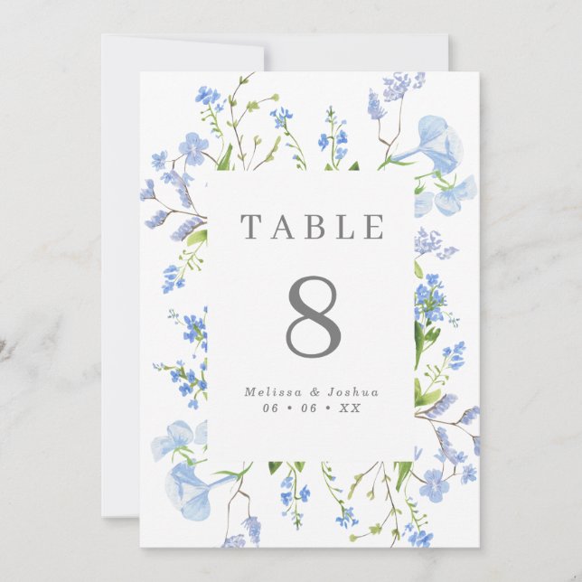 Elegant Light Blue Floral Frame Wedding (5x7) (Front)