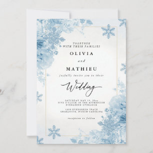 Elegant Light Blue Floral Winter Wedding Invitation