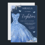 Elegant Light Blue Gown Floral 18th Birthday Invitation<br><div class="desc">This elegant 18th birthday invitation is designed to celebrate the special milestone of an 18-year-old female celebrant. Combining contemporary style with timeless sophistication, this invitation is a perfect choice for marking this important occasion. The editable eighteen script layout allows for personalization, ensuring you can add your own unique touch and...</div>