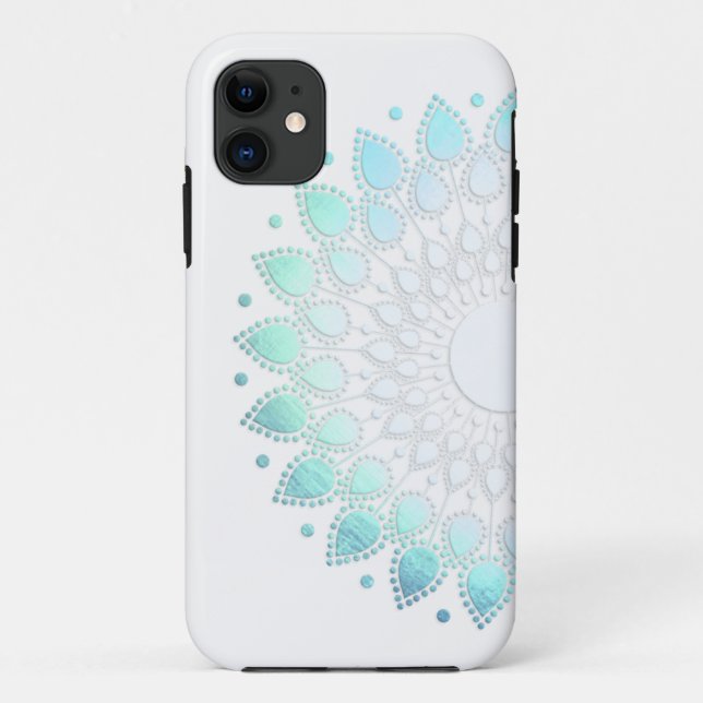 Elegant Light Blue Green Flower Motif Case-Mate iPhone Case (Back)