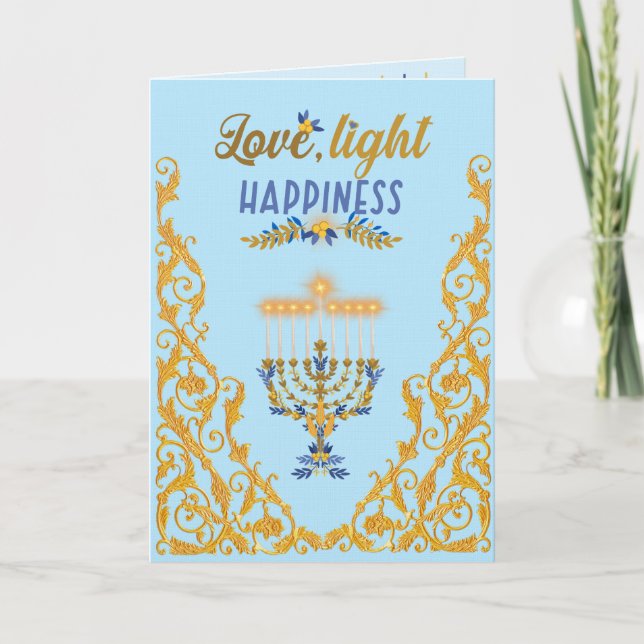 Elegant Light Blue Hanukkah  Card (Front)