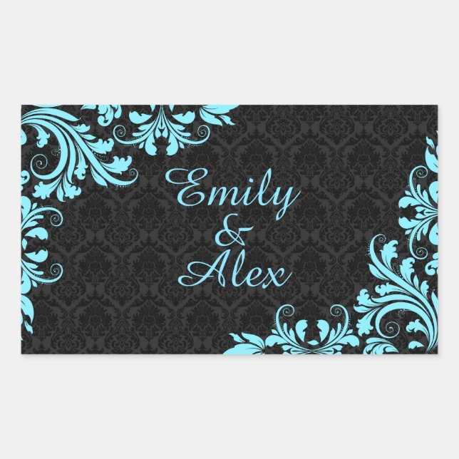 Elegant Light Blue Lace Black Damasks Sticker (Front)