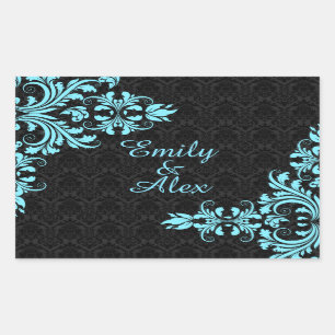 Elegant Light Blue Lace Black Damasks Sticker