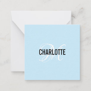 Elegant light blue monogram name note card
