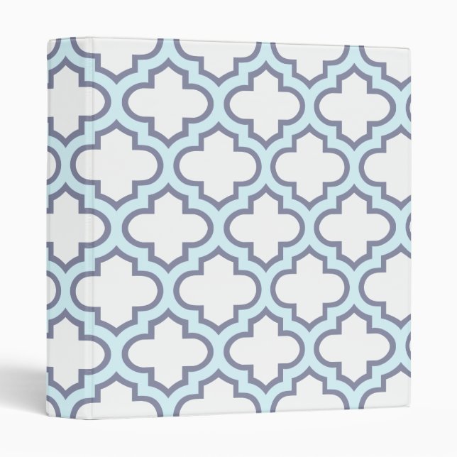 Elegant Light Blue Moroccan Quatrefoil Pattern Binder (Front/Spine)