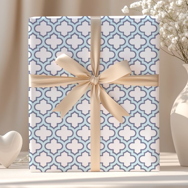 Elegant Light Blue Moroccan Quatrefoil Pattern Wrapping Paper (Creator Uploaded)