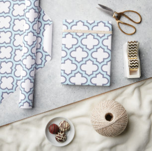 Elegant Light Blue Moroccan Quatrefoil Pattern Wrapping Paper