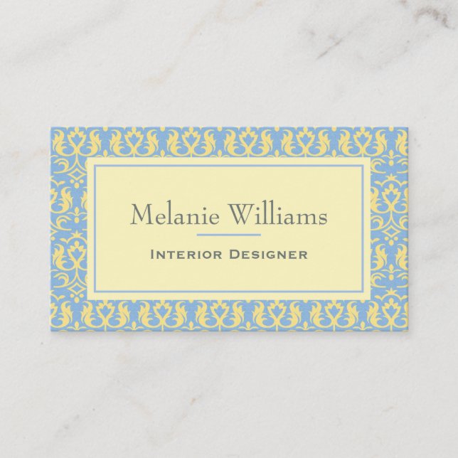 Elegant Light Blue Ornate Textile Pattern Business Card (Front)