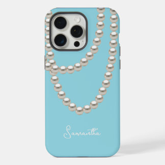 Elegant light blue Pearl necklace iPhone 15 Pro Max Case