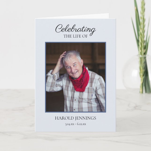 Elegant Light Blue Photo Funeral Memorial Program (Front)