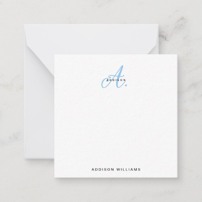 Elegant Light Blue Script Monogram Card (Front)