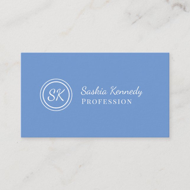 Elegant Light Blue Script Professional Monogram Business Card (Front)
