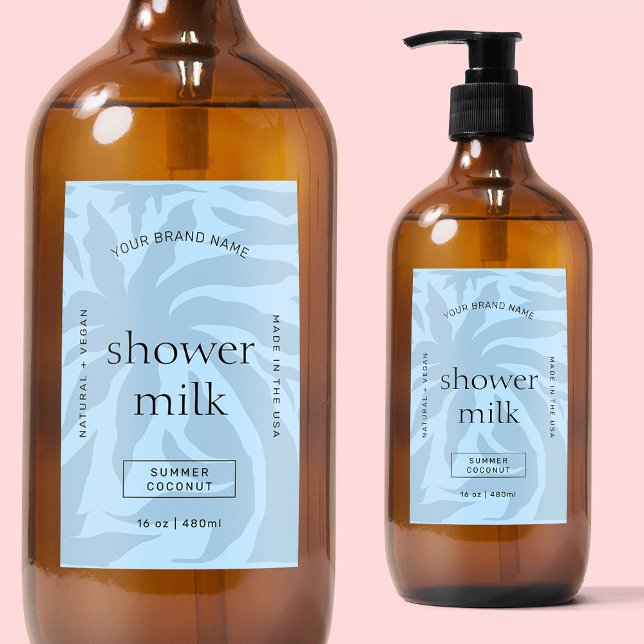 Elegant Light Blue Shampoo Bottle Waterproof Label (Elegant light blue fully customizable waterproof label, great for bath, body and shower products)