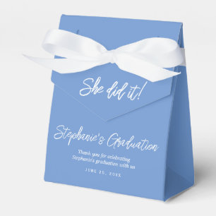 Elegant Light Blue She Did It Graduation Party Favor Box