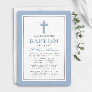 Elegant Light Blue Silver Baptism Invitation