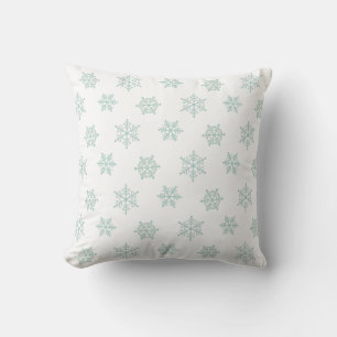 Elegant Light Blue Snowflakes on White Throw Pillow