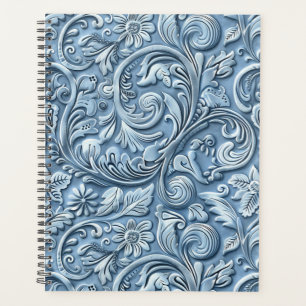 Elegant light blue tooled leather planner