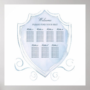 Elegant Light Blue Watercolor Crest Seating Chart