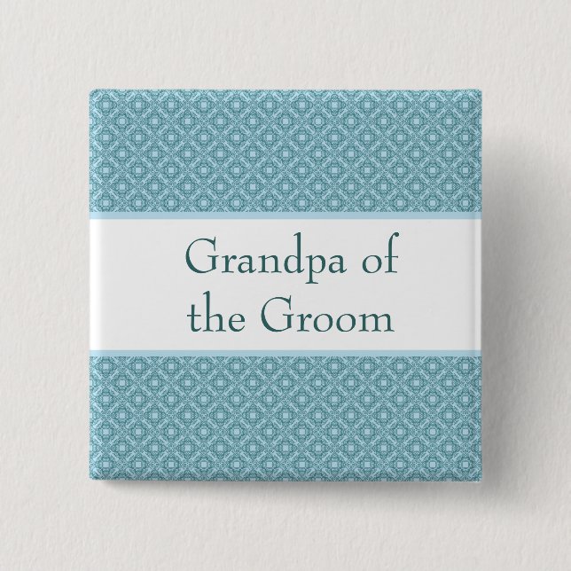 Elegant light blue wedding name button (Front)