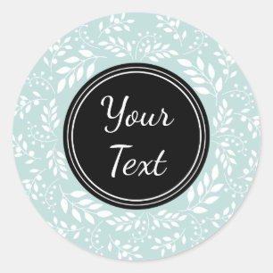Elegant Light Blue Wreath Personalized Text Classic Round Sticker