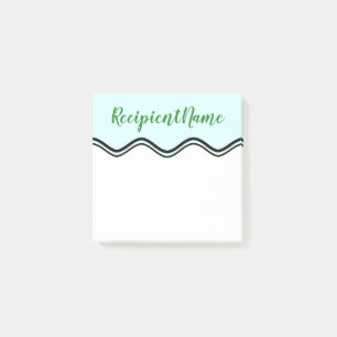 Elegant Light Cyan Background + Forest Green Name Post-it Notes