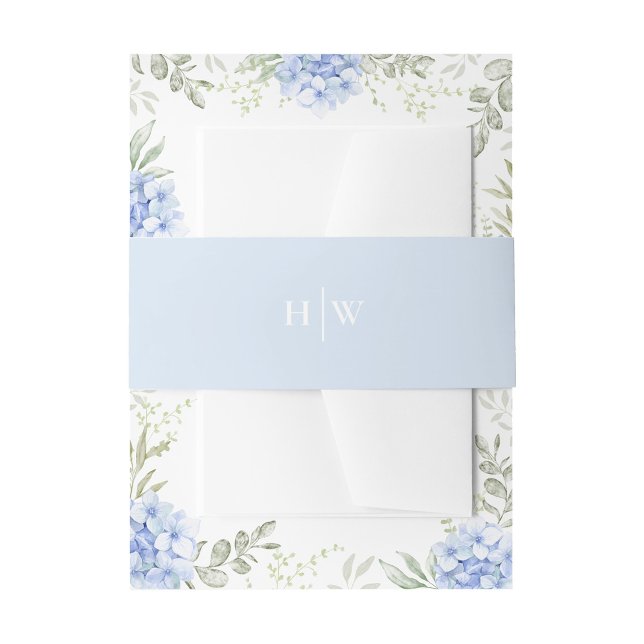 Elegant Light Dusty Blue Wedding Monogram Invitation Belly Band (Creator Uploaded)