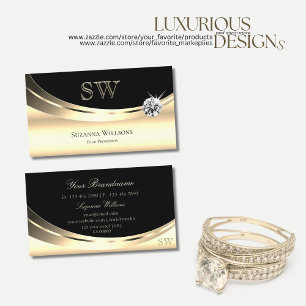 Elegant Light Gold and Black with Monogram Diamond Business Card