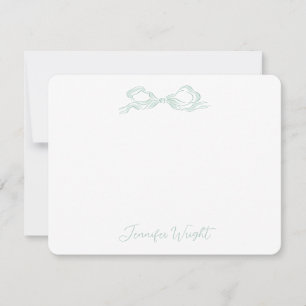 Elegant Light Green Bow Personalized Stationery Card