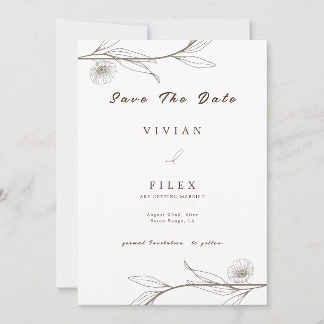 Elegant Light Green Floral Save The Date Card (Front)