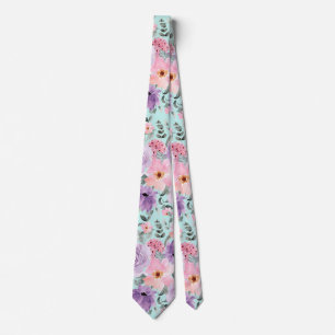 Elegant Light Green Floral Watercolor Wedding Tie