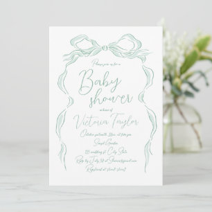 Elegant Light Green Hand Drawn Bow Baby Shower Invitation