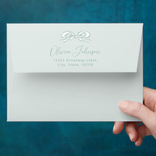 Elegant Light Green Hand Drawn Bow Return Address Envelope
