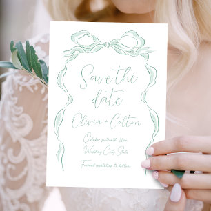 Elegant Light Green Hand Drawn Bow Save The Date