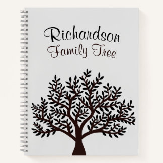 Elegant Light Grey Black Family Tree Genealogy Notebook